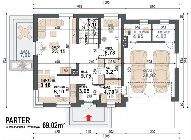 Rzut parteru POW. 106,6 m²