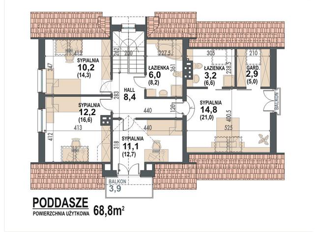 Rzut poddasza POW. 92,8 m²