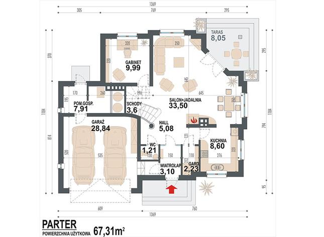 Rzut parteru POW. 104,2 m²