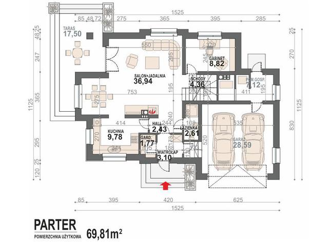 Rzut parteru lustro POW. 105,5 m²