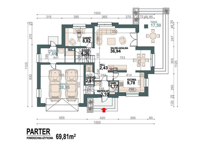 Rzut parteru POW. 106,5 m²