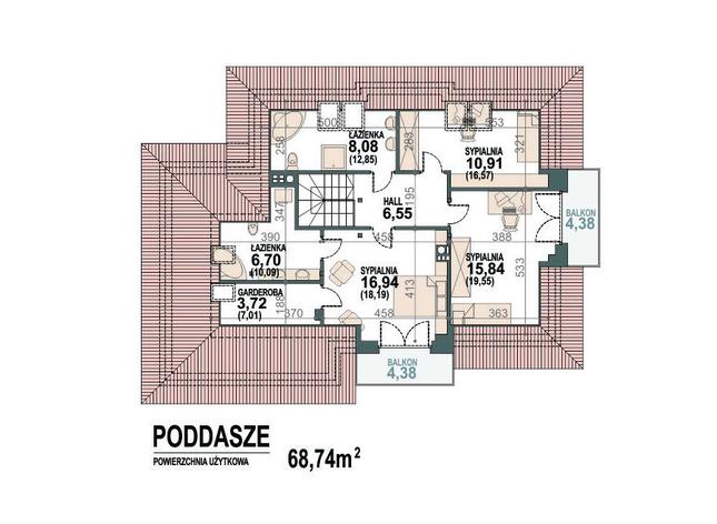 Rzut poddasza POW. 90,8 m²