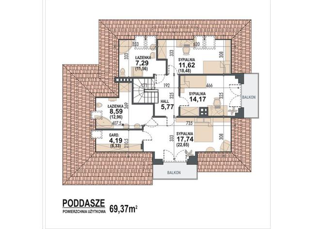 Rzut poddasza POW. 93,9 m²
