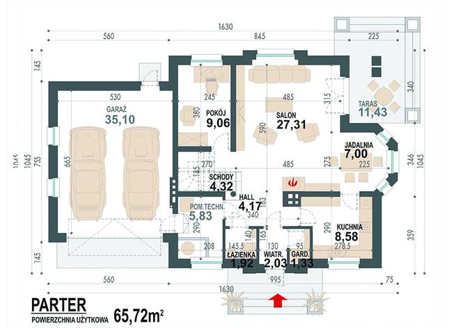 Rzut parteru POW. 106,7 m²