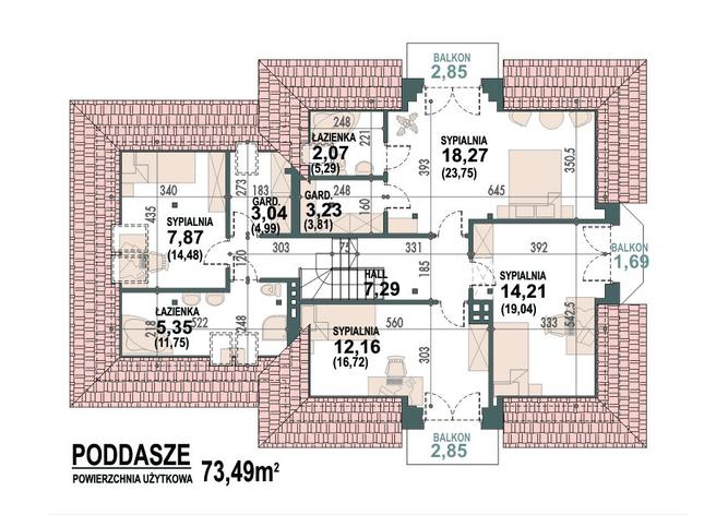 Rzut poddasza POW. 107,1 m²