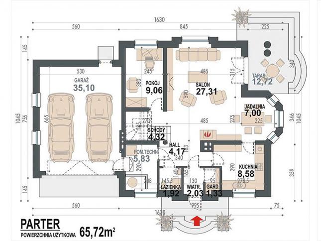 Rzut parteru POW. 106,7 m²