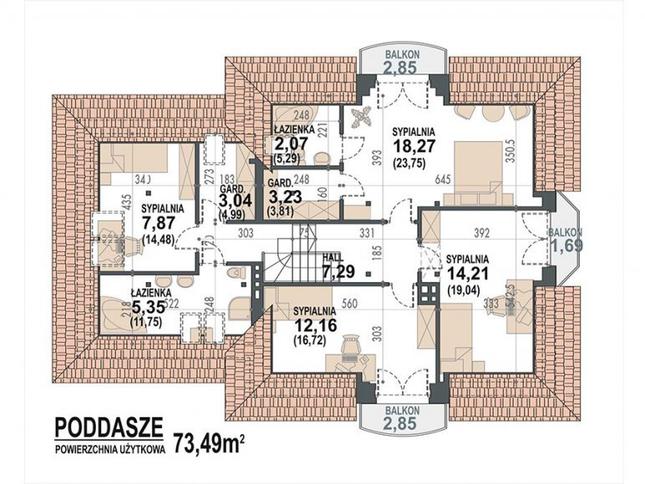 Rzut poddasza POW. 107,1 m²