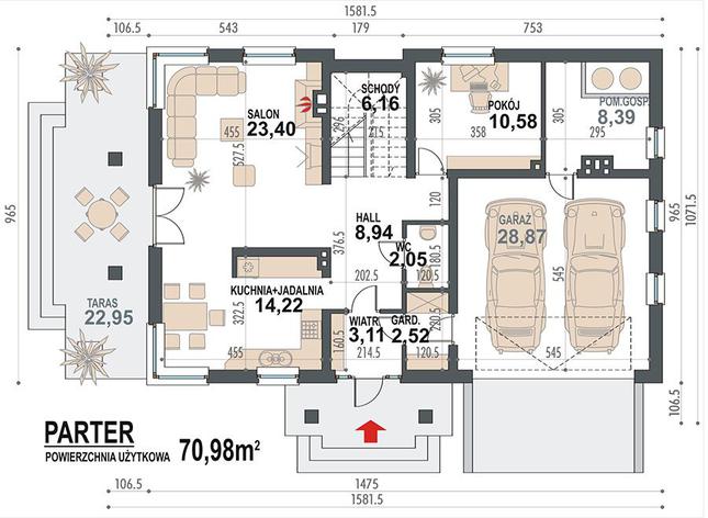 Rzut parteru POW. 108,2 m²