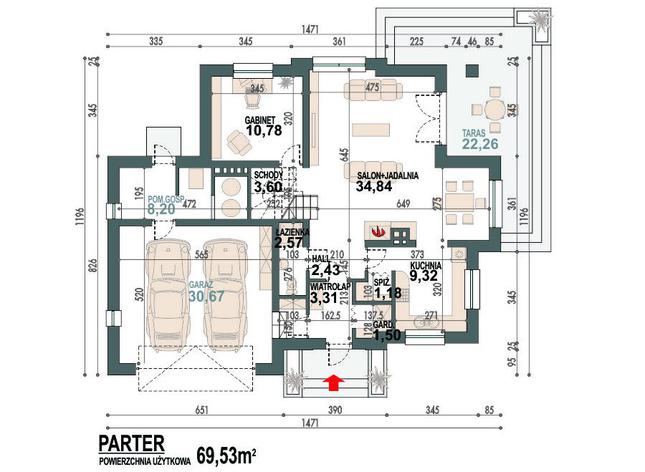 Rzut parteru POW. 108,4 m²