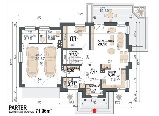 Rzut parteru POW. 110,8 m²