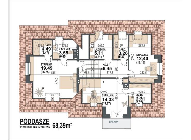 Rzut poddasza POW. 104,5 m²