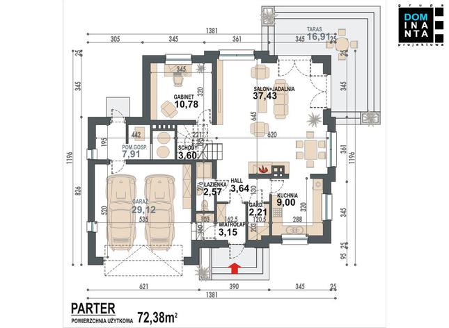 Rzut parteru POW. 109,4 m²
