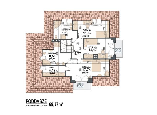 Rzut poddasza POW. 93,9 m²