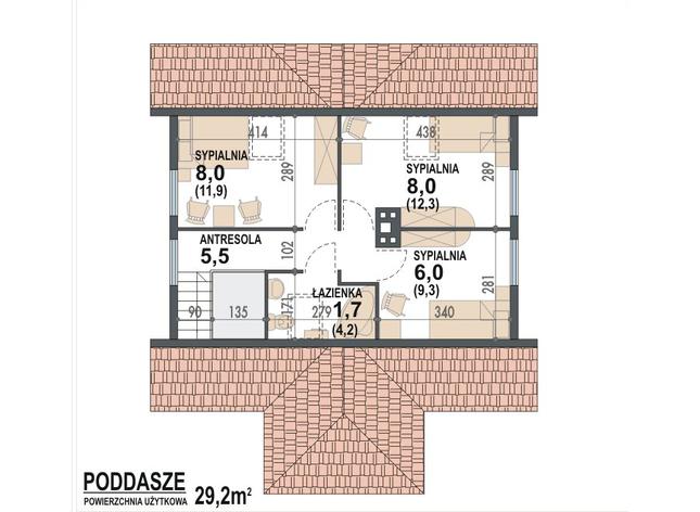 Rzut poddasza POW. 43,2 m²