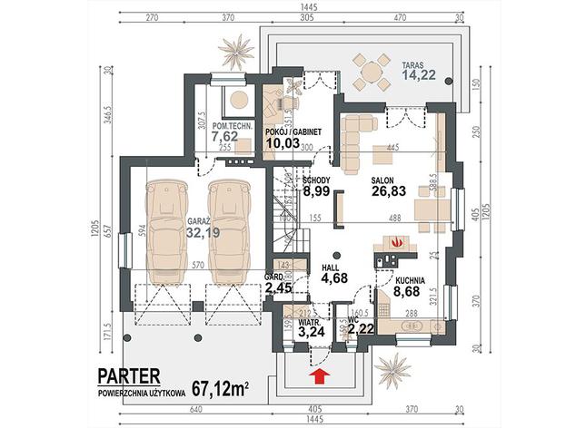 Rzut parteru POW. 106,9 m²