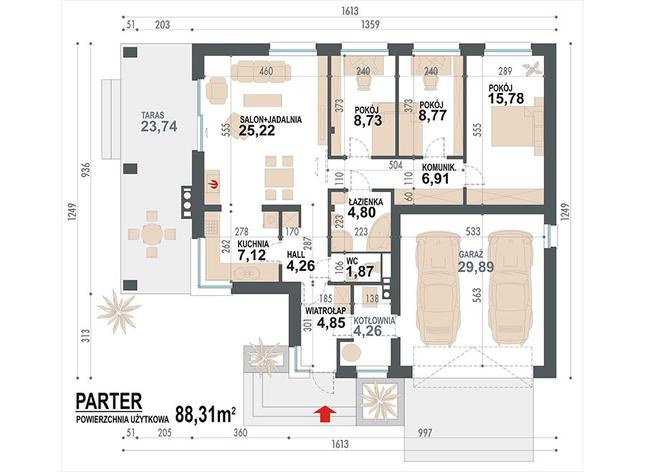 Rzut parteru POW. 122,5 m²