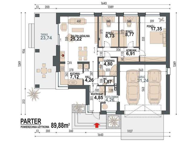 Rzut parteru POW. 125,4 m²