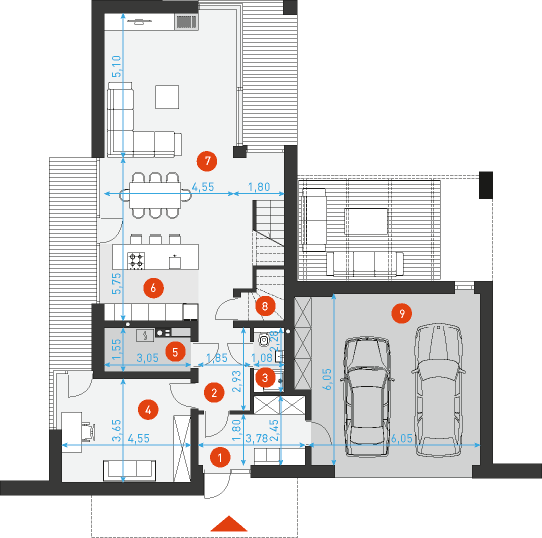 Rzut parteru POW. 129,5 m²