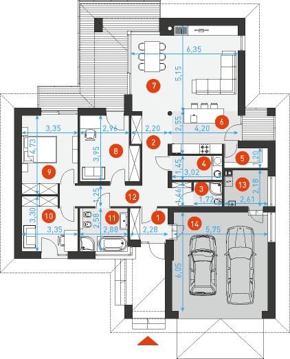 Rzut parteru POW. 153,6 m²