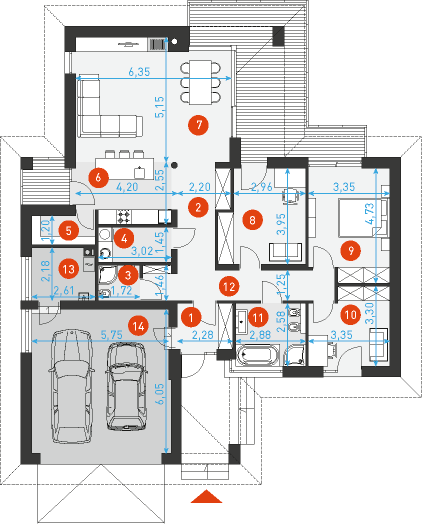 Rzut parteru lustro POW. 153,6 m²