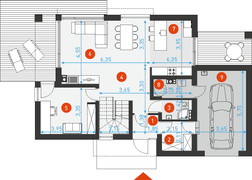 Rzut parteru POW. 93,2 m²