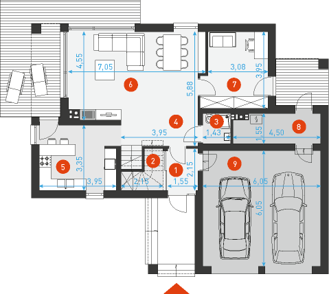 Rzut parteru POW. 115,4 m²