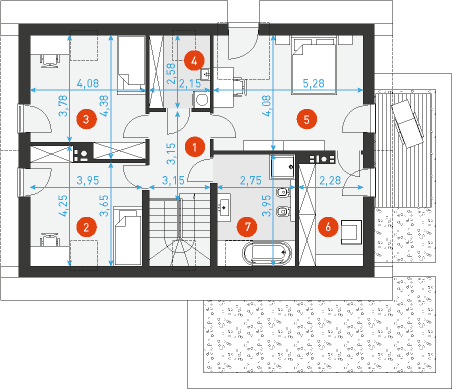 Rzut poddasza POW. 85,0 m²
