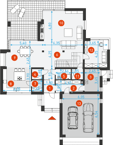 Rzut parteru POW. 192,9 m²