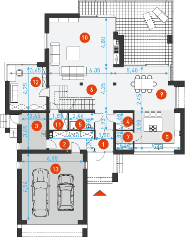Rzut parteru lustro POW. 192,9 m²