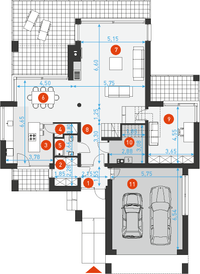 Rzut parteru POW. 146,7 m²