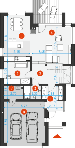 Rzut parteru POW. 117,3 m²