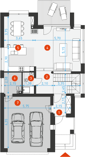 Rzut parteru POW. 107,3 m²