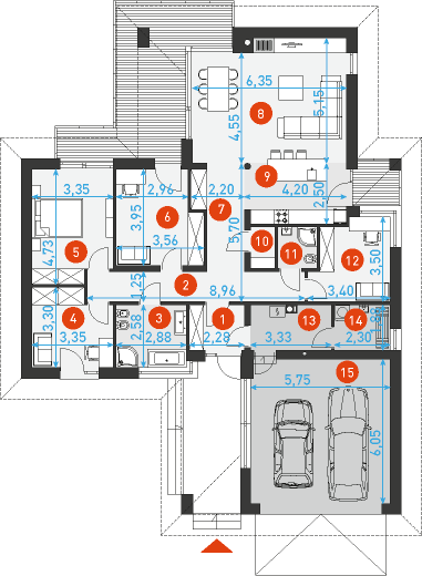 Rzut parteru POW. 164,6 m²