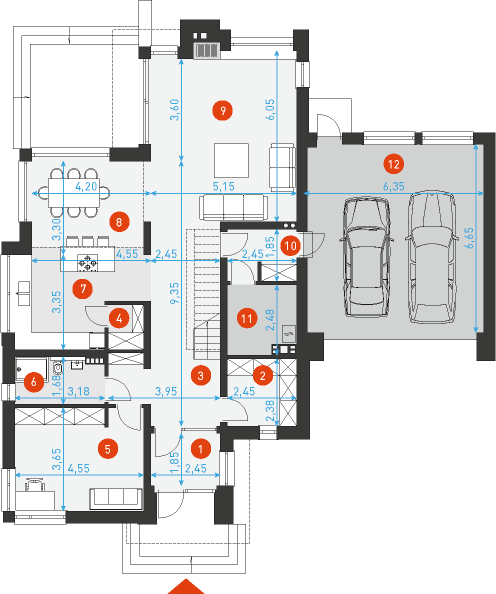 Rzut parteru POW. 159,0 m²