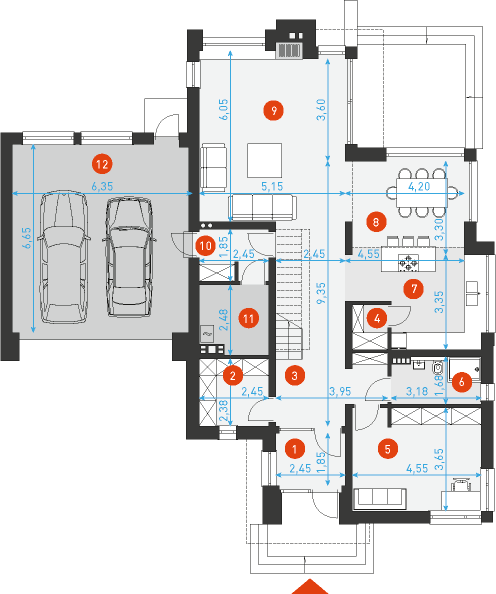 Rzut parteru lustro POW. 159,0 m²