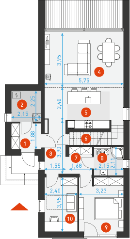 Rzut parteru POW. 82,6 m²