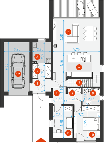 Rzut parteru POW. 105,5 m²