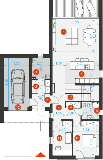 Rzut parteru POW. 116,7 m²