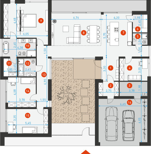 Rzut parteru lustro POW. 239,3 m²
