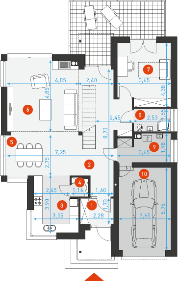 Rzut parteru lustro POW. 115,0 m²