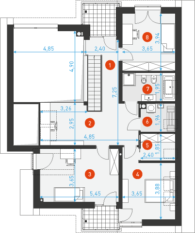 Rzut poddasza lustro POW. 89,7 m²