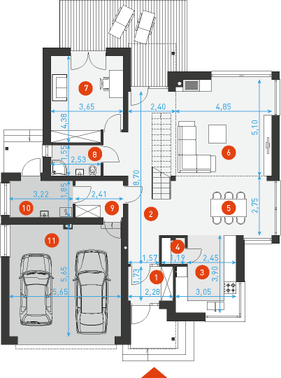 Rzut parteru POW. 133,0 m²