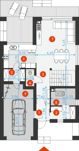Rzut parteru POW. 80,6 m²
