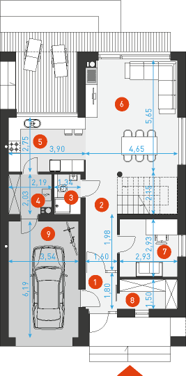Rzut parteru POW. 85,8 m²