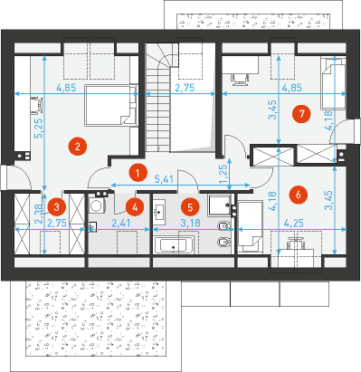 Rzut poddasza lustro POW. 90,0 m²
