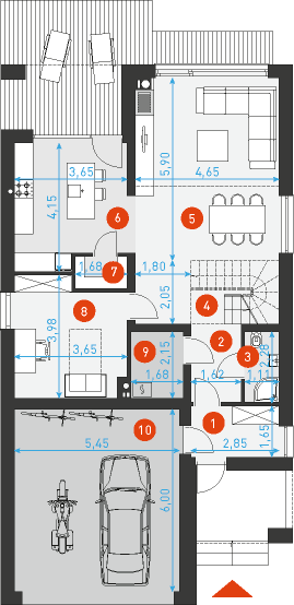 Rzut parteru POW. 105,1 m²