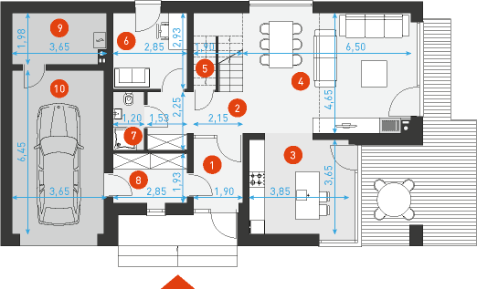 Rzut parteru POW. 101,9 m²