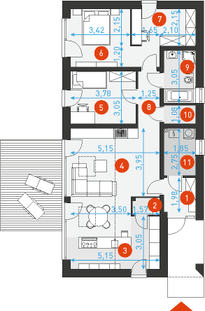 Rzut parteru POW. 89,5 m²
