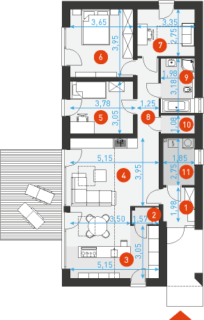 Rzut parteru POW. 93,6 m²
