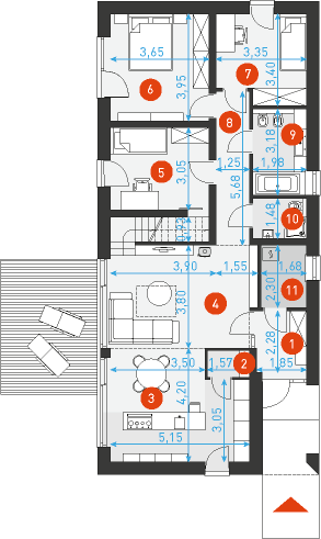 Rzut parteru POW. 96,3 m²
